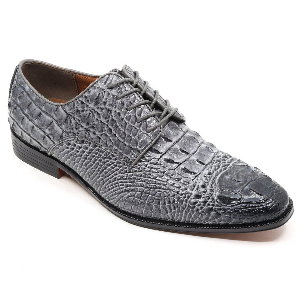 Gray Men's Crocodile Embossed Lace-Up Formal Business Dress Oxford Shoes